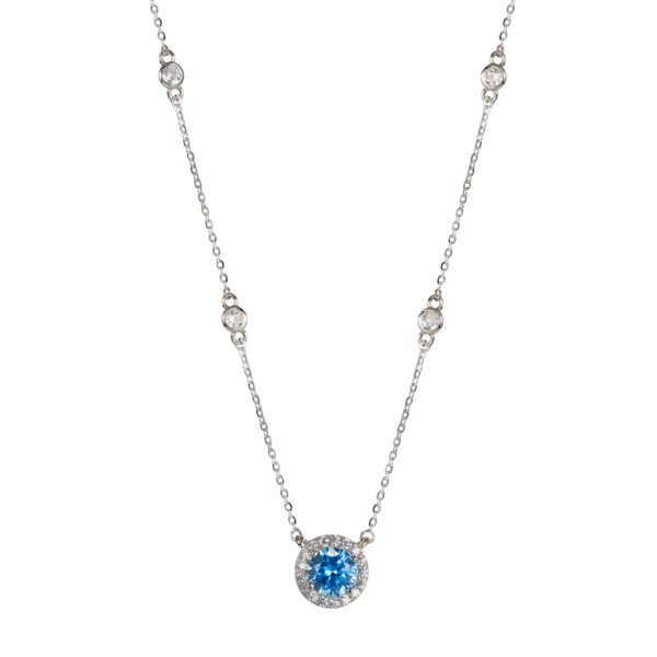 Women Blue Zircon Stone 925 Silver Sterling Necklace