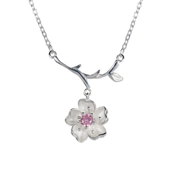 100% S925 Sterling Silver Sakura Flower Necklace