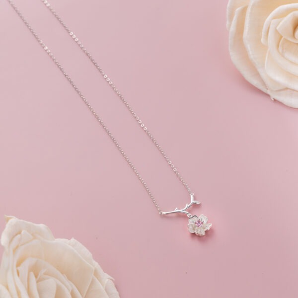 100% S925 Sterling Silver Sakura Flower Necklace - Image 2