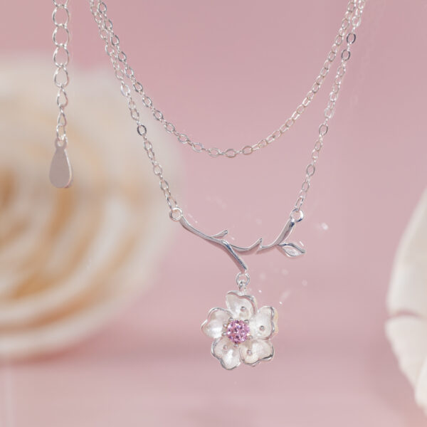 100% S925 Sterling Silver Sakura Flower Necklace - Image 3