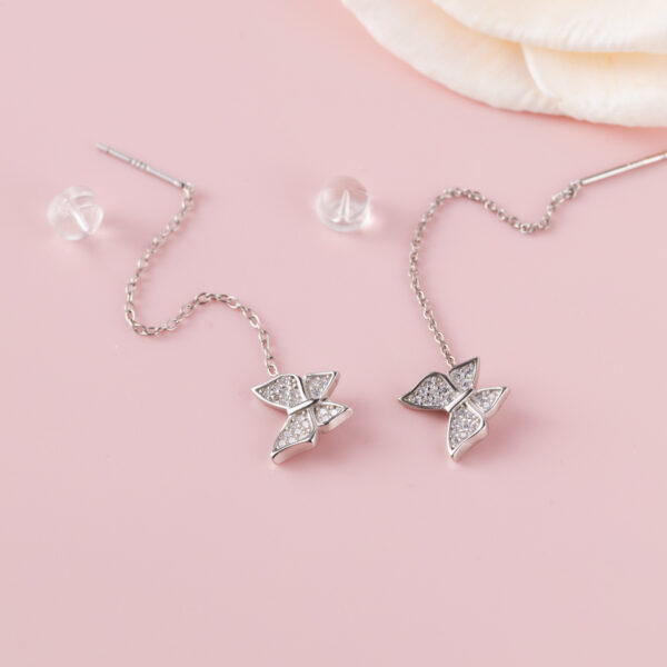 Trendy Sterling Silver Butterfly Drop Earrings - Image 3
