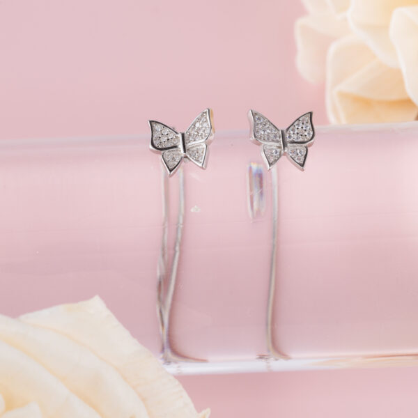 Trendy Sterling Silver Butterfly Drop Earrings - Image 2