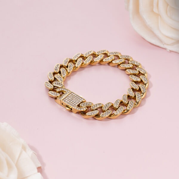 Wide HipHop Gold Plated Link Bracelet - Image 2