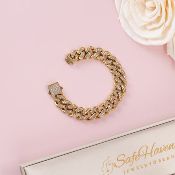 Wide HipHop Gold Plated Link Bracelet - Image 3
