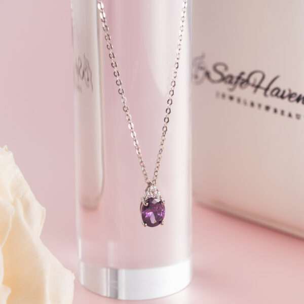 925 Sterling Silver Purple Cubic Zircoin Necklace - Image 2