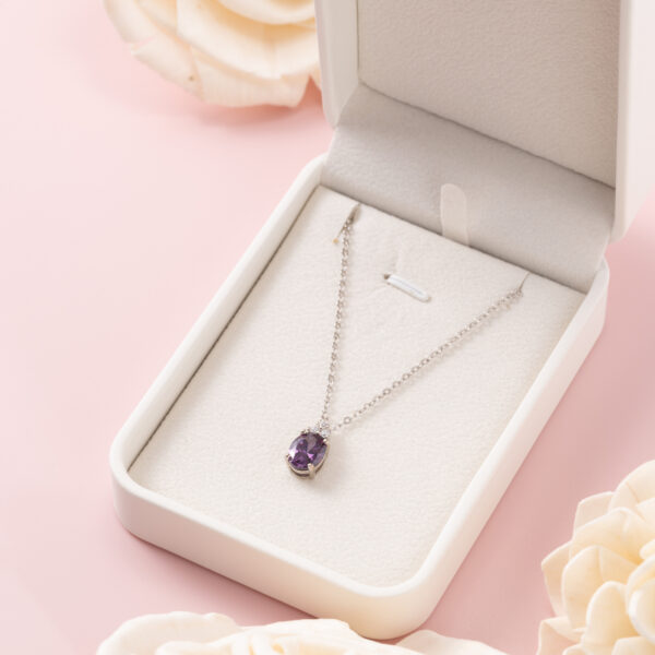 925 Sterling Silver Purple Cubic Zircoin Necklace - Image 3