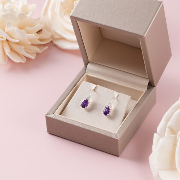 925 Sterling Silver Purple Cubic Zircoin Earrings - Image 4