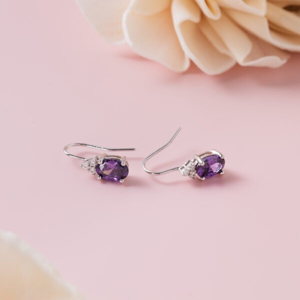 925 Sterling Silver Purple Cubic Zircoin Earrings - Image 2