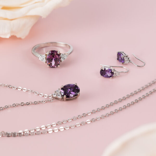 Fashionable Gift Set Sterling Silver Purple Cubic Zircoin Jewelry