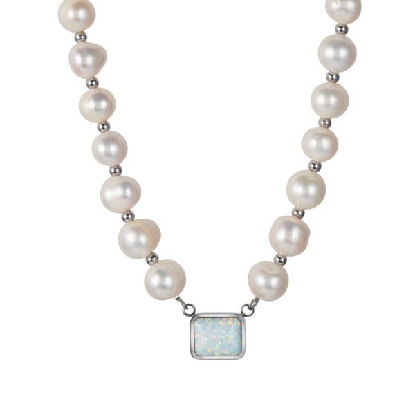 White Opal Gemstone Jewelry Pendant Natural Freshwater Pearl Necklace
