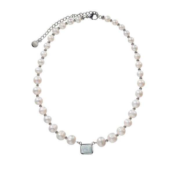White Opal Gemstone Jewelry Pendant Natural Freshwater Pearl Necklace - Image 2