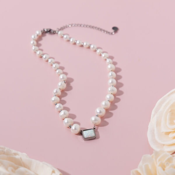 White Opal Gemstone Jewelry Pendant Natural Freshwater Pearl Necklace - Image 3