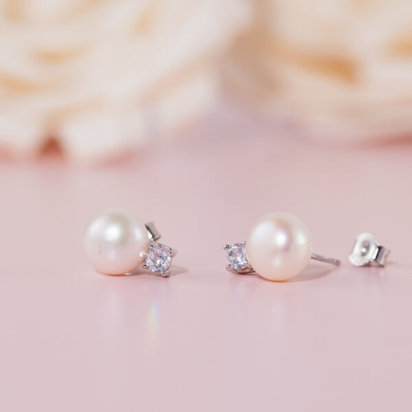 925 Sterling Silver Natural Freshwater Pearl Diamond Earrings - Image 2