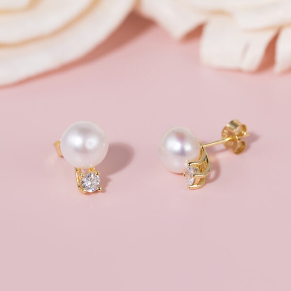 14 K Gold-Plated Natural Freshwater Pearl Earrings - Image 2