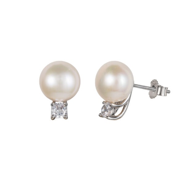 925 Sterling Silver Natural Freshwater Pearl Diamond Earrings