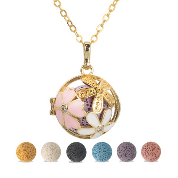 Multi-Colored Flower Design Aromatherapy Essential Oil Diffuser Pendant Necklace