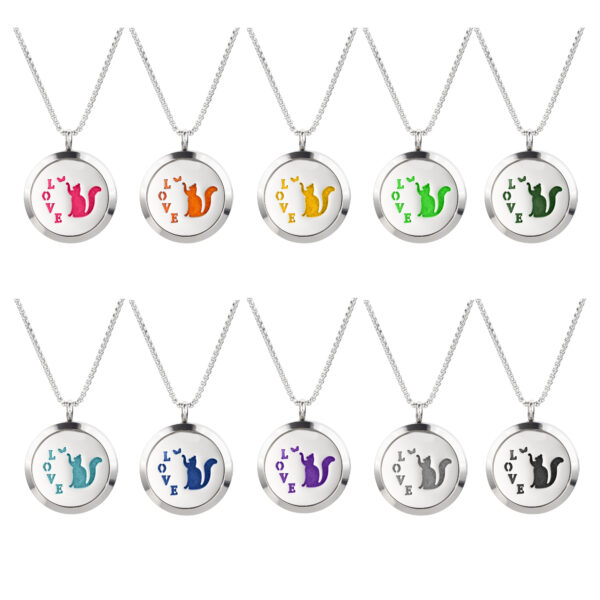 Love Cat Design Aromatherapy Essential Oil Diffuser Necklace - Image 2