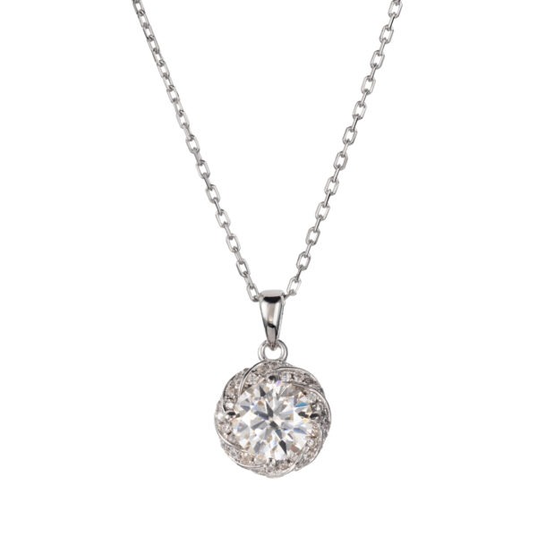 Fashion Jewelry White Gold Plated 925 Sterling Silver Chain Round Moissanite Diamond Necklace
