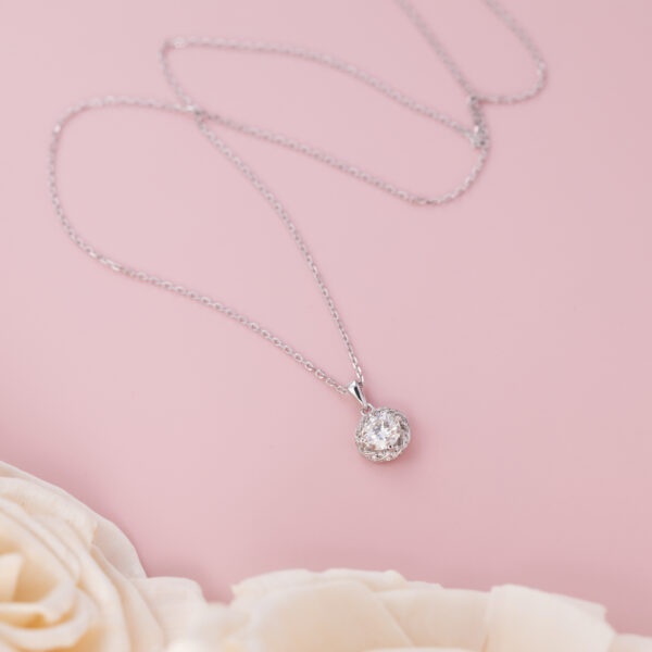 Fashion Jewelry White Gold Plated 925 Sterling Silver Chain Round Moissanite Diamond Necklace - Image 2