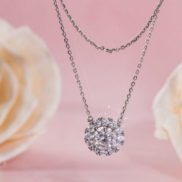 White Gold Plated Wedding Bridal Diamond Pendant Necklace - Image 3