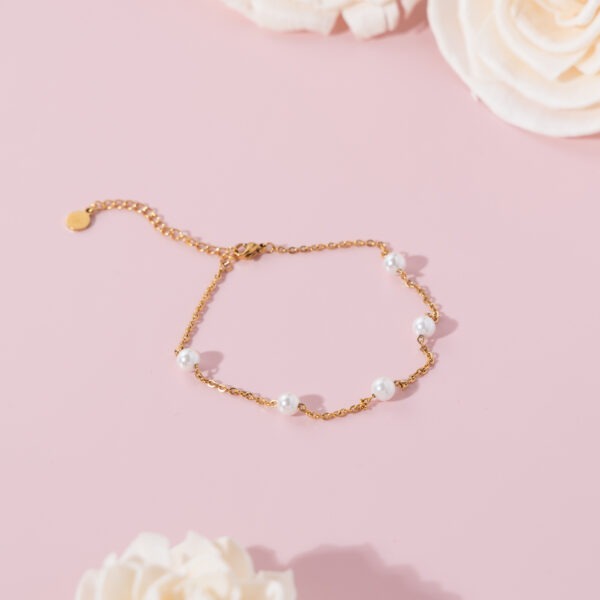 Tiny Bead Anklet Summer Rose Gold Plated Cubic Zirconia - Image 2