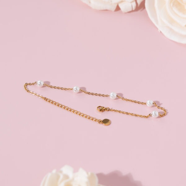 Tiny Bead Anklet Summer Rose Gold Plated Cubic Zirconia - Image 3